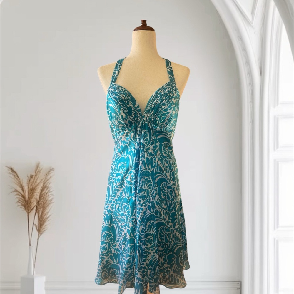 Donna Ricco Turquoise and White Floral Dress